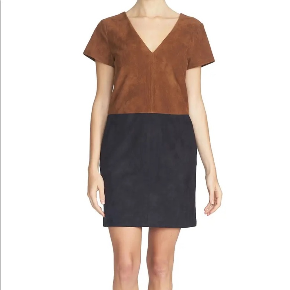 1. STATE Faux Suede Colorblock Shift Dress